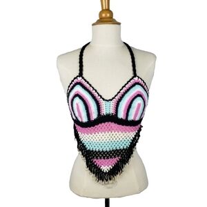 Island Planet Crochet Halter Top S Boho Beach Festival Coastal Cowgirl